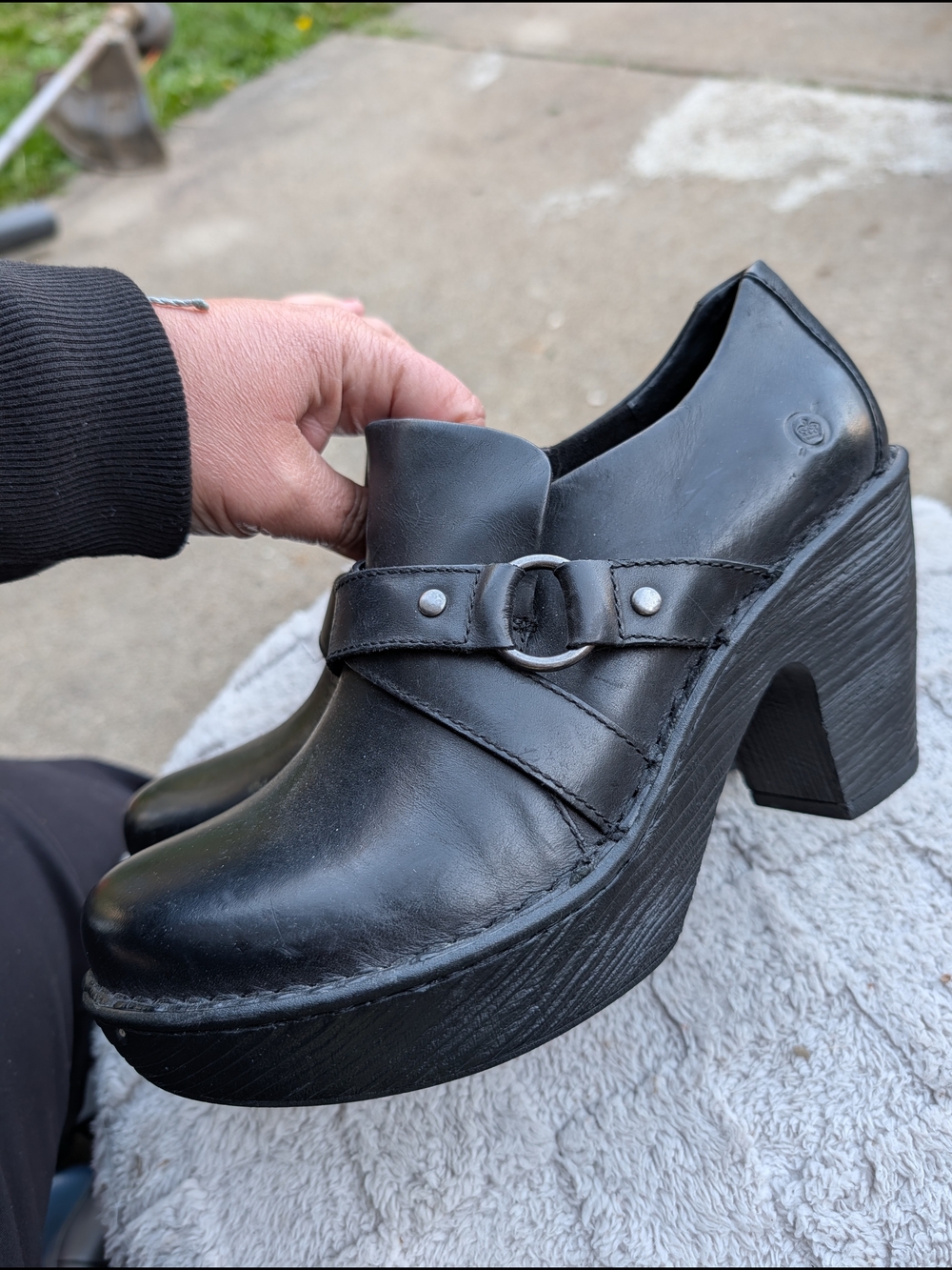 Black Platform Born Black Leather- Women's Slip-On Shoes Size 10